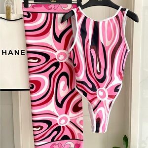 Emilio Pucci Vibrant Pink and Black One-Piece Swimsuit